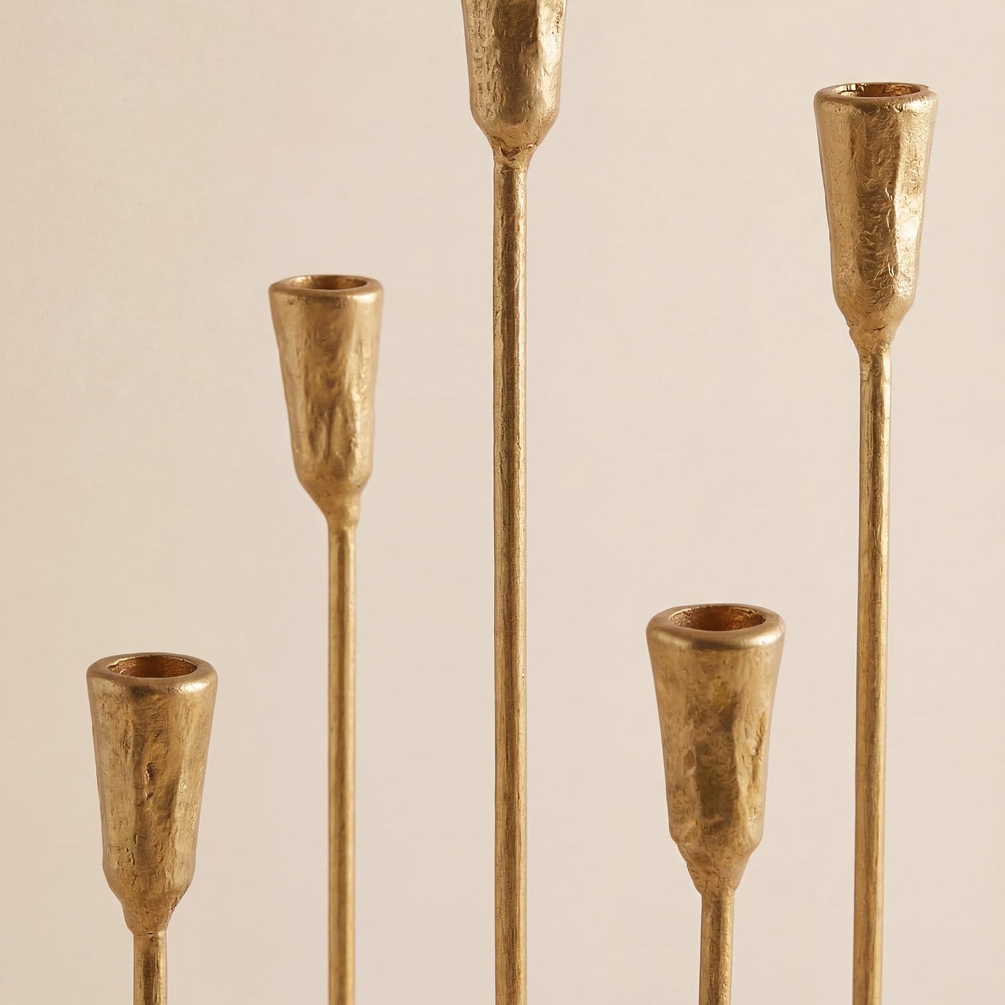 5-Arm Gold Candelabra Candle Holder Detachable Metal Taper Candleholders 17.5” Tall Cast Iron Candlestick Holders for Wedding Centerpiece Dining Table Party Home Decor Events