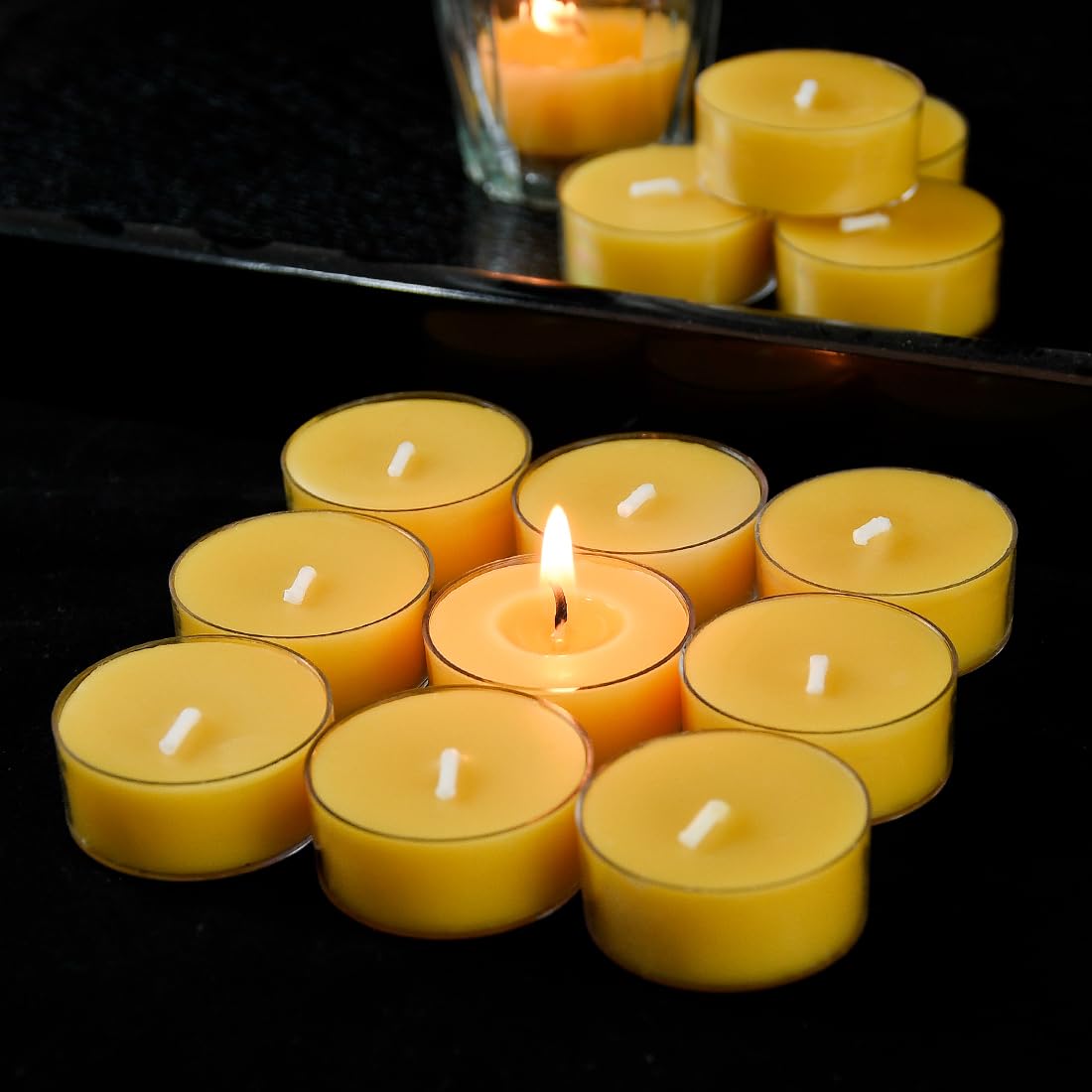 JONERAY 48 Packs Pure Beeswax Tealight Candles Bulk-4 Hour Burn Time,Unscented Natural Beeswax Tealights for Centerpiece Table (Yellow)