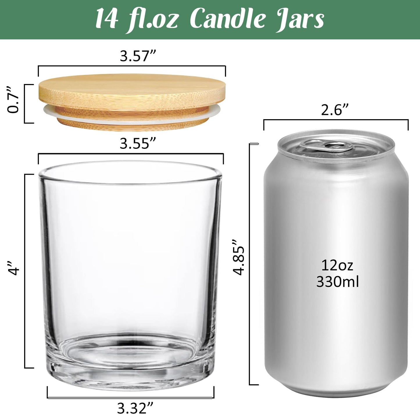 SUPMIND 20 Pack 14 fl.oz Glass Candle Jars - Clear Empty Candle Vassels with Bamboo Lids, Bulk Containers Jars for Making Candles 12 14 fl.oz