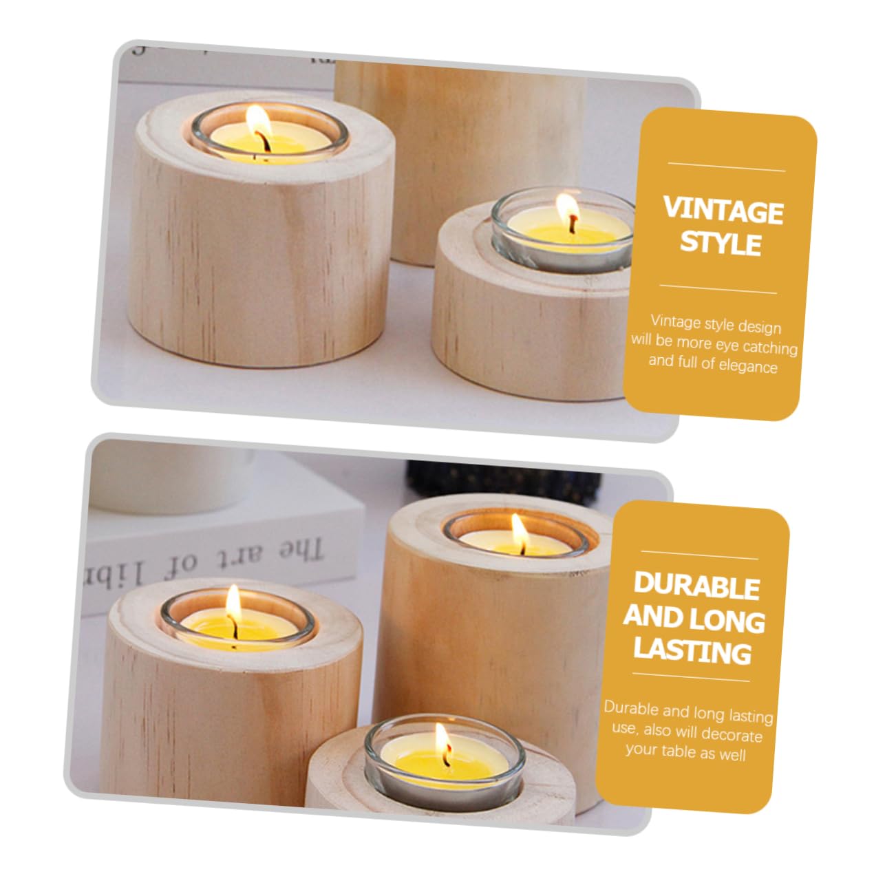 STOBAZA 3pcs Wooden Candle Holder Set Rustic Style Table Candlestick Holders for Dinner Romantic Decor for Weddings Anniversaries Valentine Day and Home Use