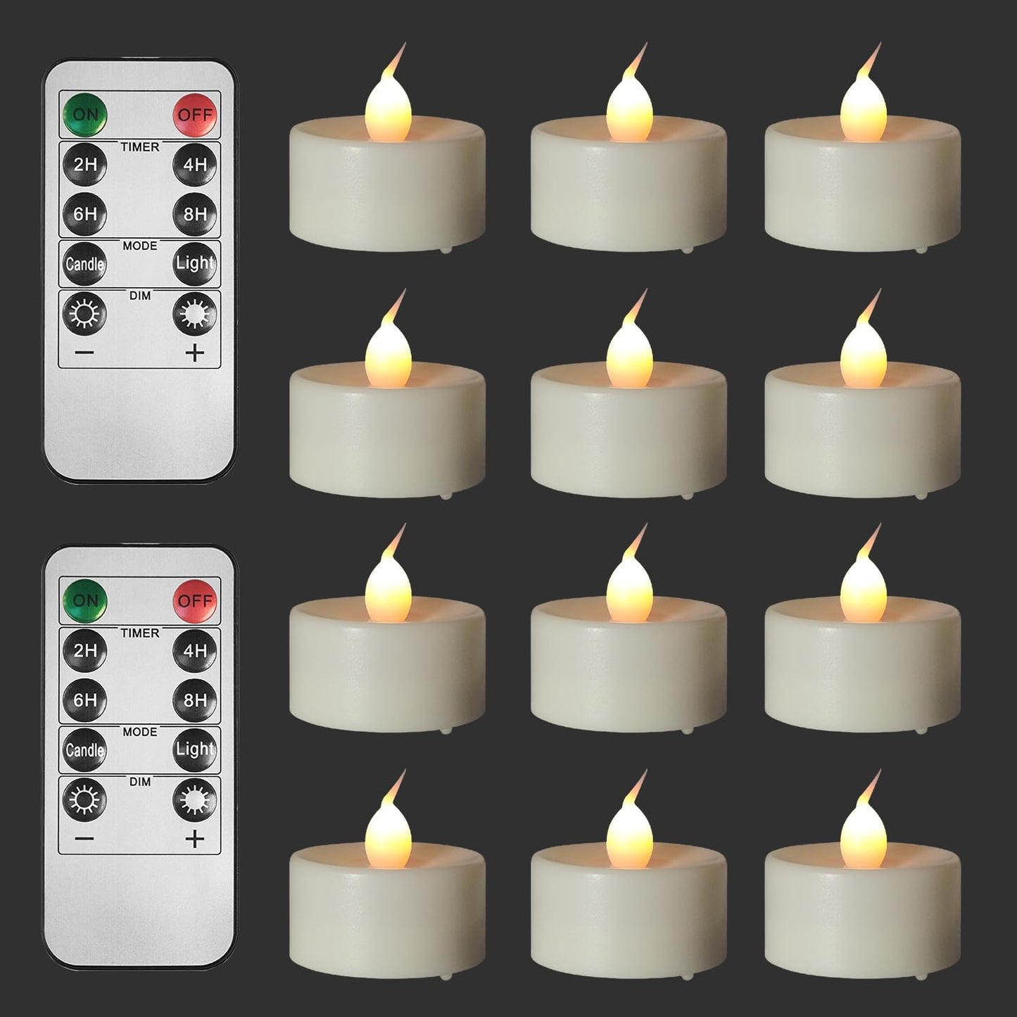 ODTRAM 12-Pack Tea Lights Candles with 2 Remote,Flickering &Timer, Flameless Battery Votive Tealights for Tabletop Lighting, Centerpieces Decor, Holiday Battery 400+ Hours (Ivory