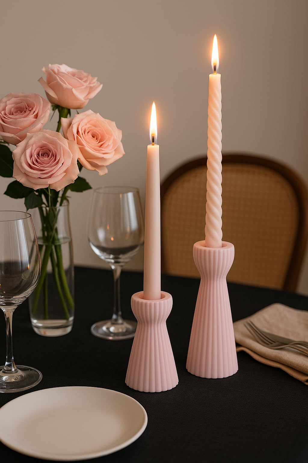 SCBLOOM Taper Candle Holders for Candlesticks Ceramic Candle Stick Candle Holder- Set of 2 Decorative Candle Stand for Wedding Decor,Dinner Party and Table Centerpieces,Housewarming Gift Pink
