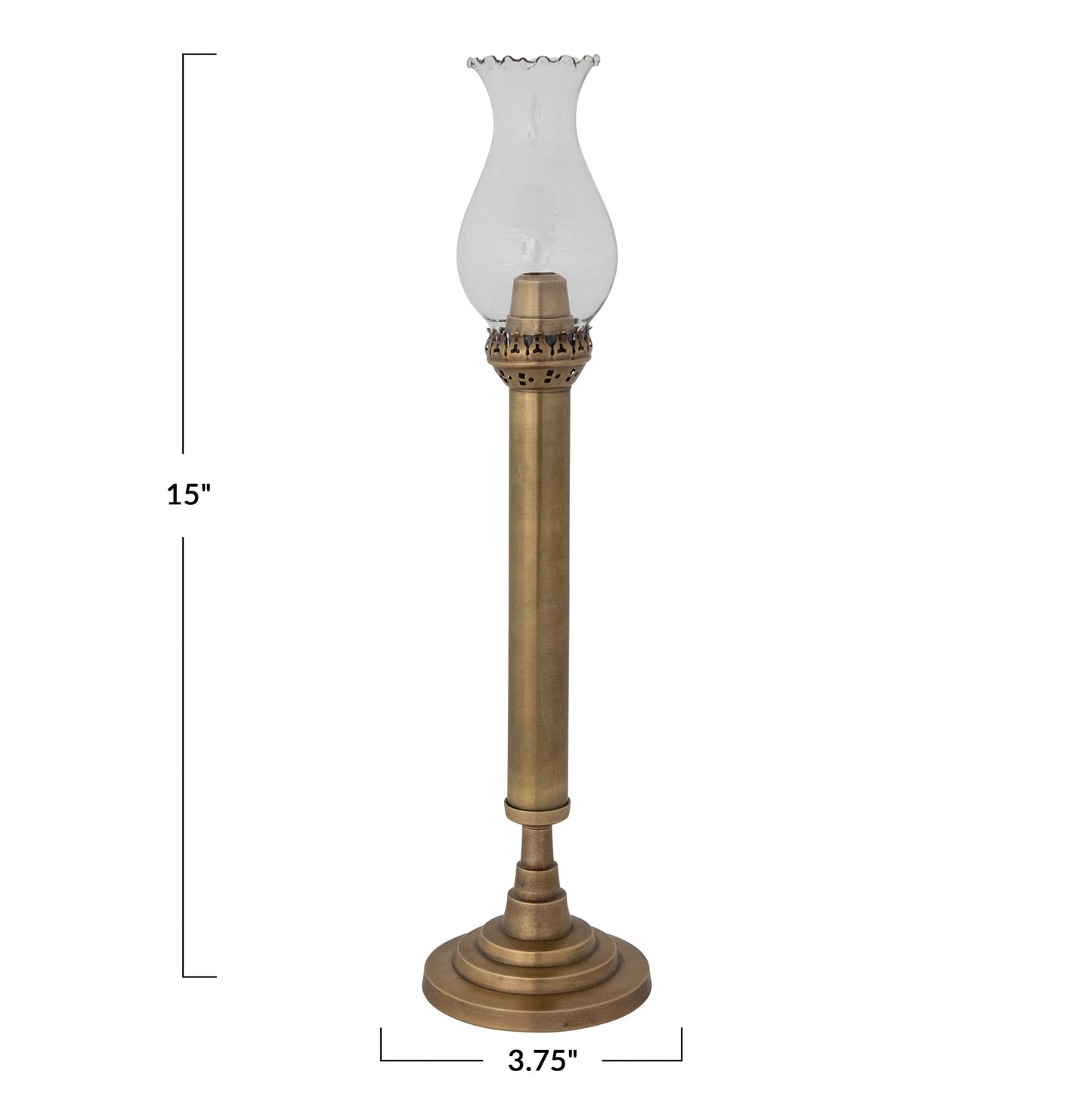Creative Co-Op Brass Taper Candle Holder with Glass Hurricane, Antique Gold Finish