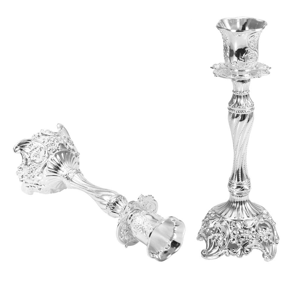 Generic Silver Metal Candlestick Holder Vintage European Style Candle Holder Set for Weddings Holidays Romantic Dinners Alloy 2 Pieces 7.3in