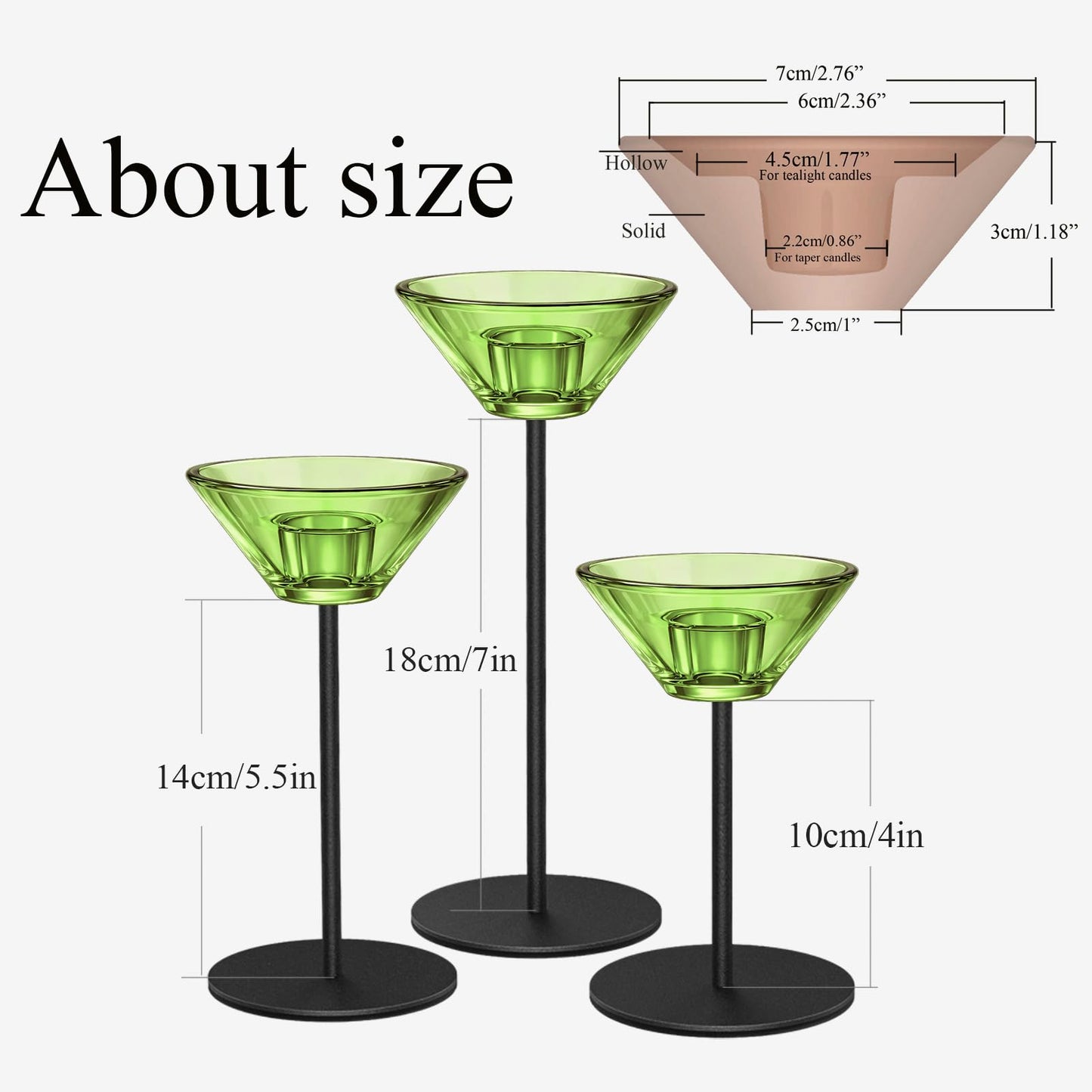 Smytle Emerald‑Green Glass Candlestick Holders, Green Tea Light Candle Holders with Weighted Matte‑Black Metal Base, Botanical Table Decor for Dining, Wedding & Holiday