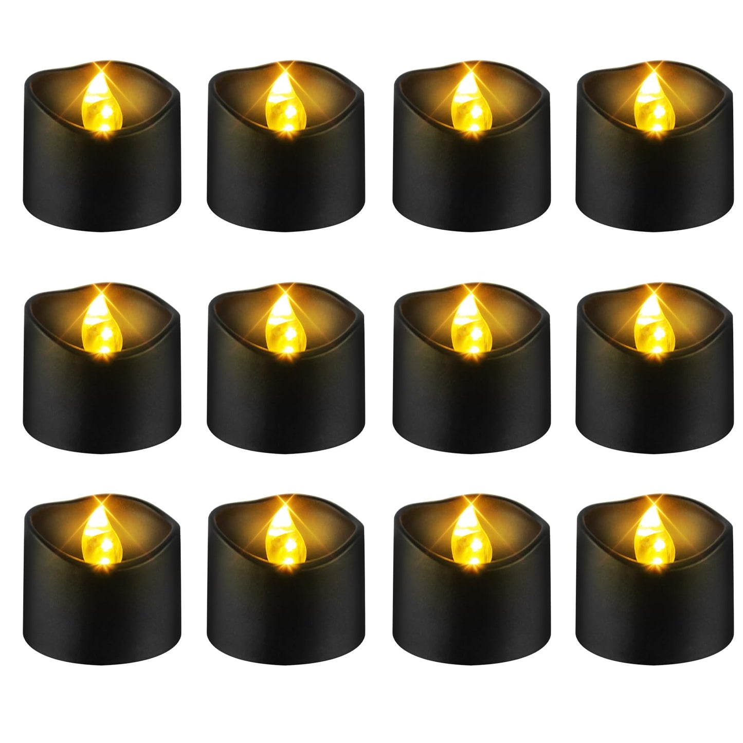 Windshell Black Tealight Candles with Auto 6H Timer (No Remote), Battery Operated LED Flameless Tea Lights, for Halloween Christmas Wedding, 12 Pack