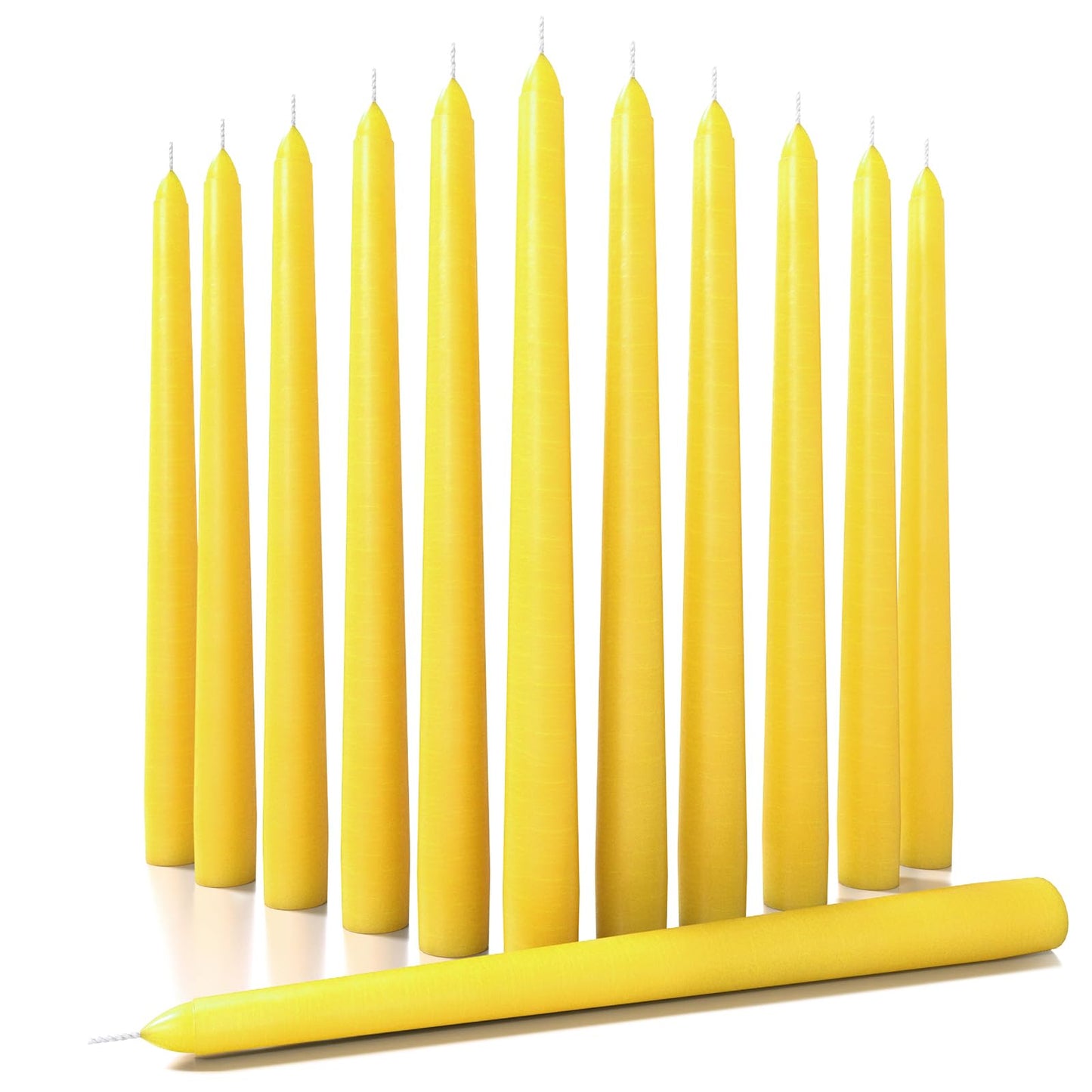 CANDWAX 10 inch Yellow Taper Candles Set of 12 - Unscented Smokeless Dripless Yellow Candles - Perfect for Home Décor, Special Occasions and Ordinary Dinners - Easter Candlesticks
