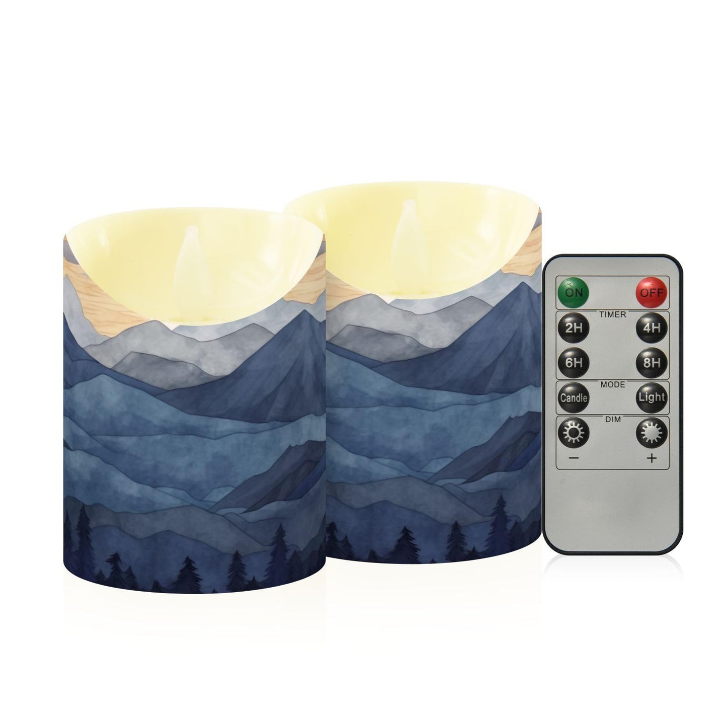 Blue Marble Flameless Candles with Remote, Set of 2 LED Battery Operated with Timer Fake Plastic Pillar Candles for Wedding Table Party Decor