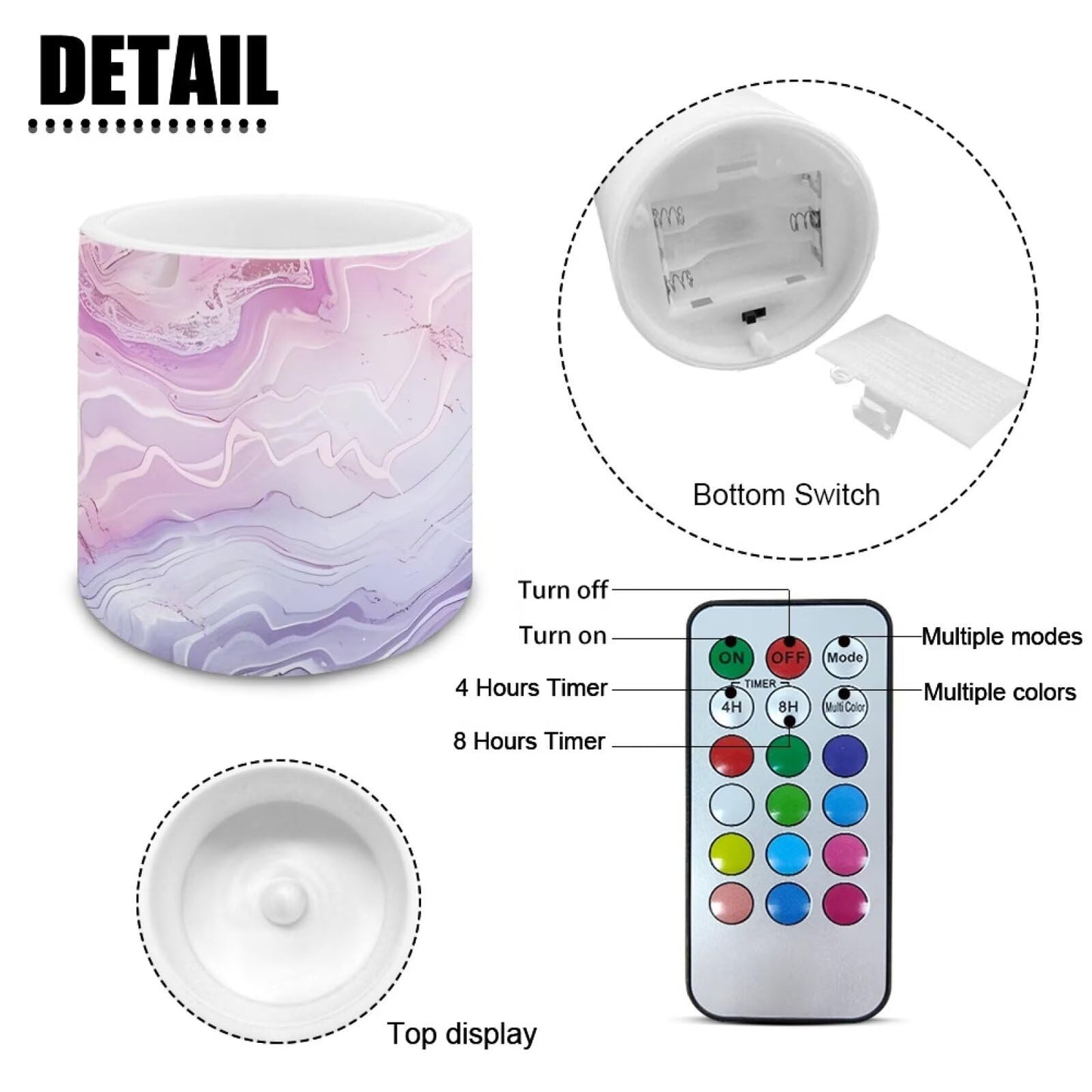 Cozeyat Lilac Marble LED Candles Set of 4 Battery Powered Flameless with Remote Timer Dancing Flame Waterproof for Home Table Garden Decoration