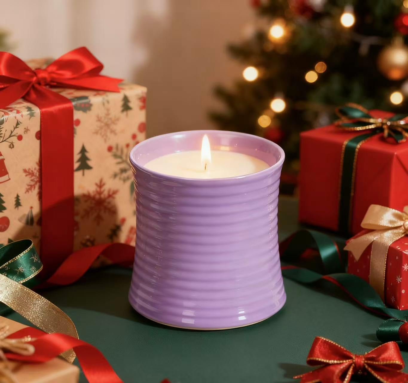 Generic Natural Soy Wax Scented Candle, Purple Ceramic Container Lavender Fragrance, Handmade Luxury Home Decor with Cotton Wick,Purple Ceramic Container, Reusable Jar