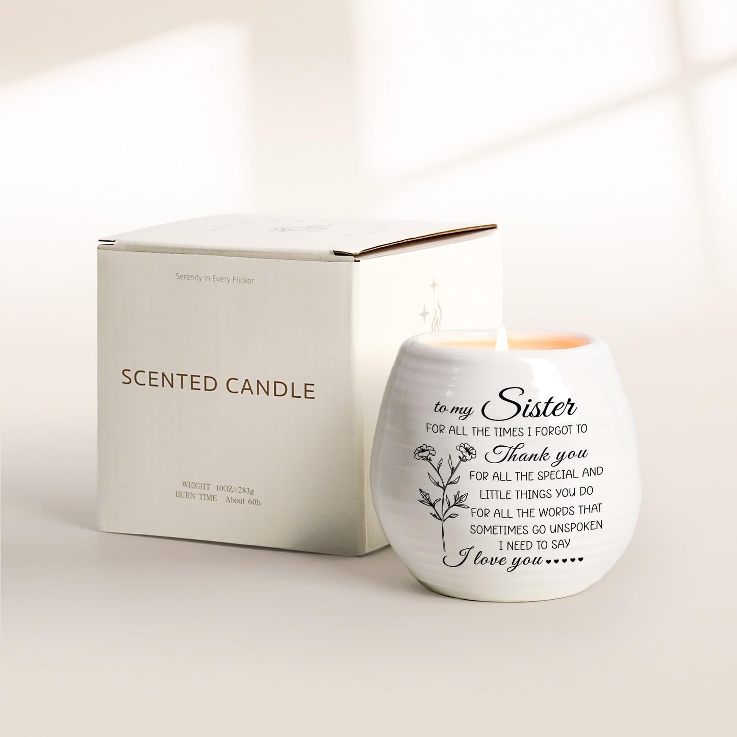 Sisters Birthday Gifts from Sister Brother, Sisters Candle 10Oz Sister Mothers Day Birthday Gifts, Thanksgiving, Thank You Gift, Soy Wax Lavender Scented Candle in Ceramic Jar Handmade