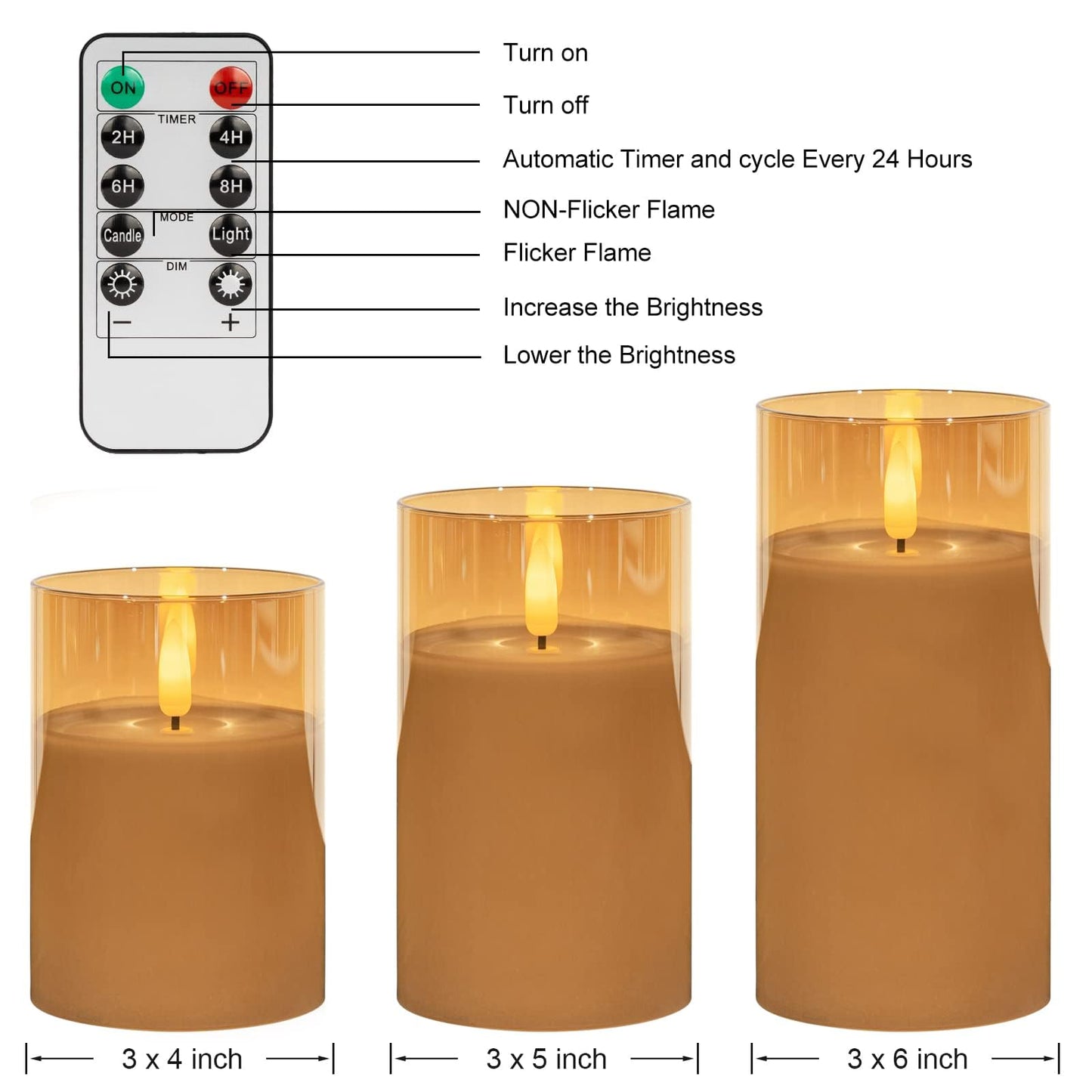 ANGELLOONG Gold Candles for Bathroom Decor, Glass Flameless Candles with Remote, Battery Operated LED Pillar Fake Candles with Timer for Christmas Home Fireplace Mantle Fall Decor