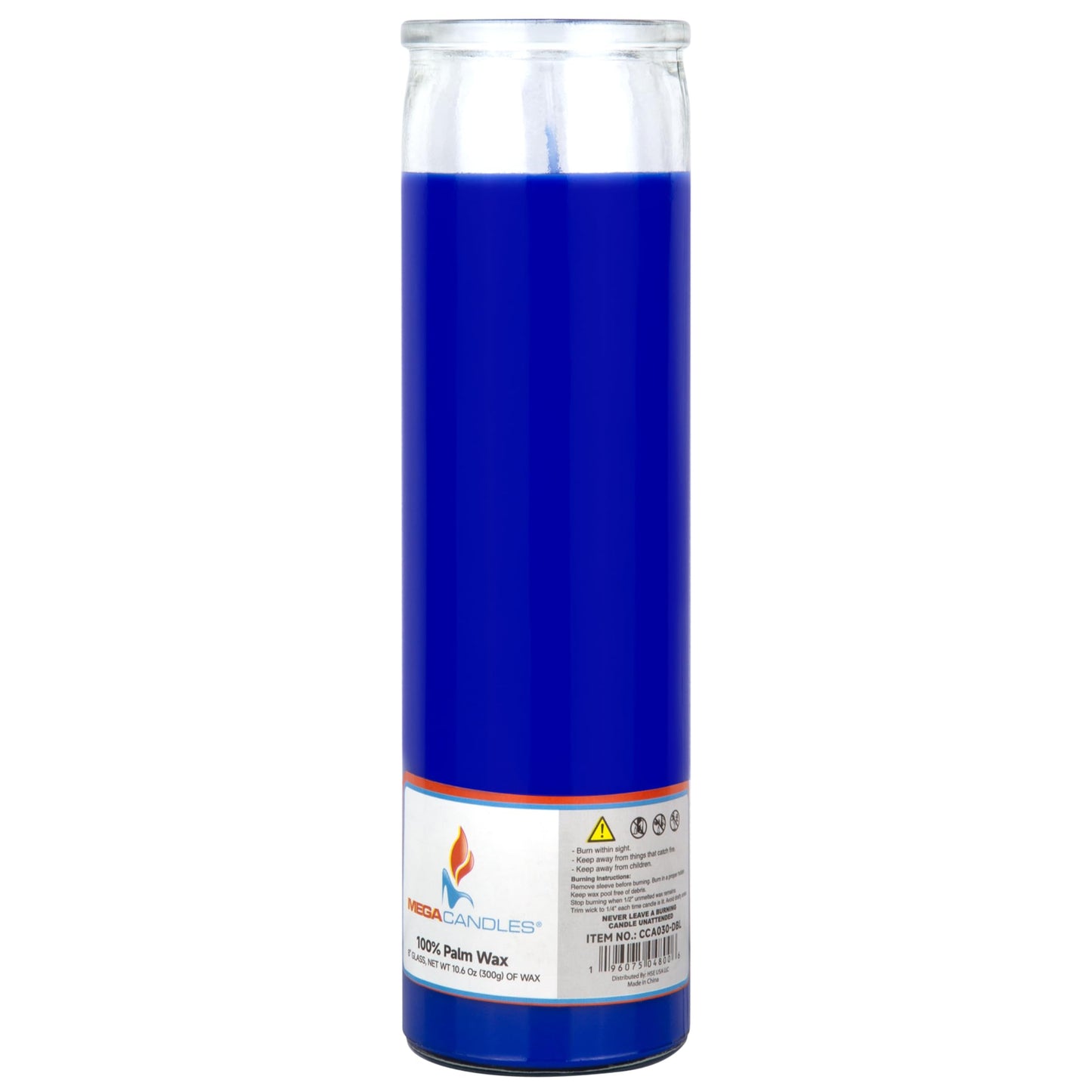 Mega Candles 1 pc Unscented Blue Glass Container Devotional Prayer Candles, Shortening Wax Candle 2 Inch x 8 Inch, Sanctuary, Vigils, Prayers, Spiritual, Blessings, Religious, Altar, Remembrance