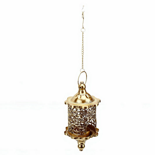 Heayzoki Hanging Candle Holder Hanging Tea Light Holder Moroccan Candle Vintage Iron Tealight Stand Patio Decor (Gold)