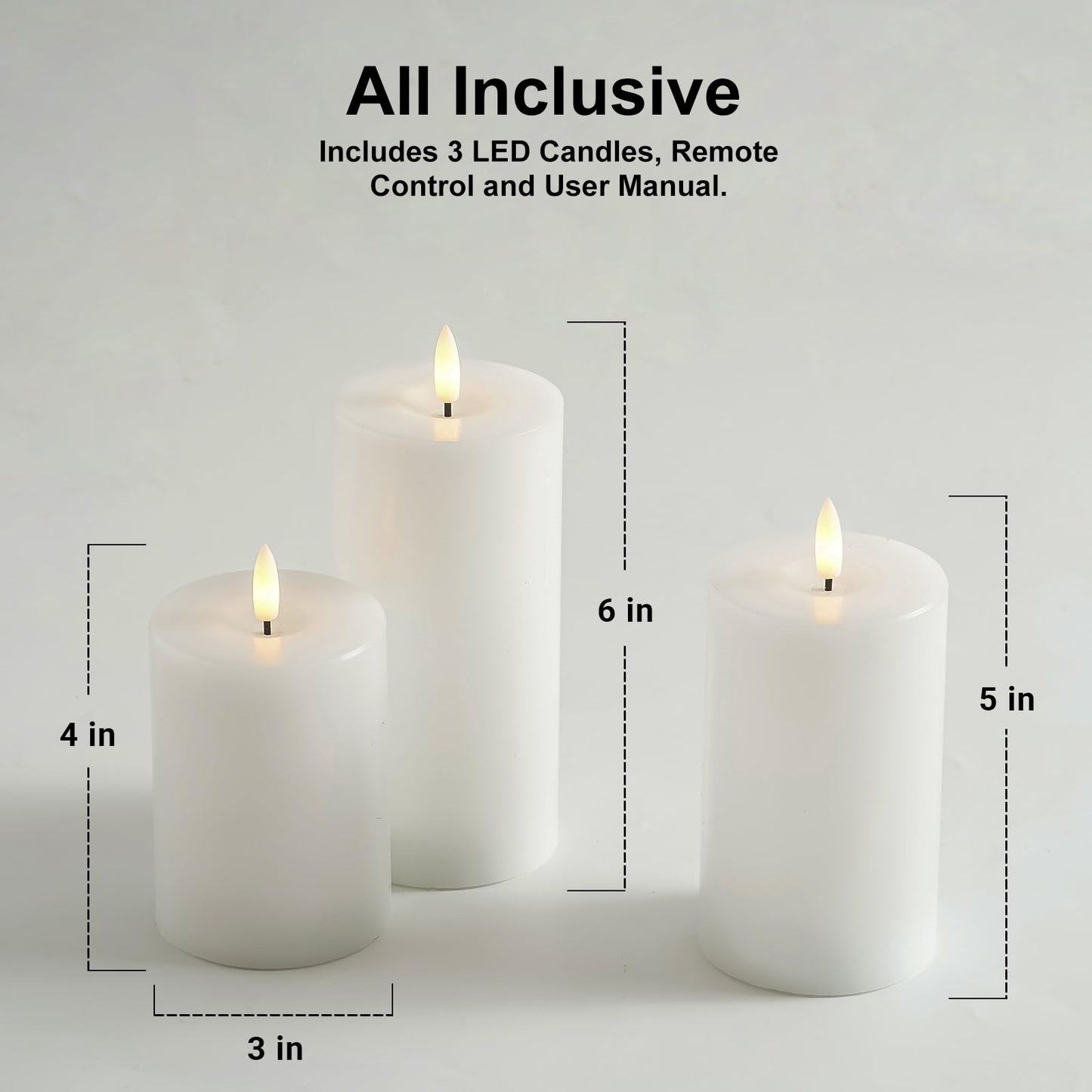 Stmarry White Flameless Candles with Remote and Timer, Real Wax Made LED Pillar Candles Battery Operated with 3D Flickering Flame - 3" x 4",5",6" - Set of 3
