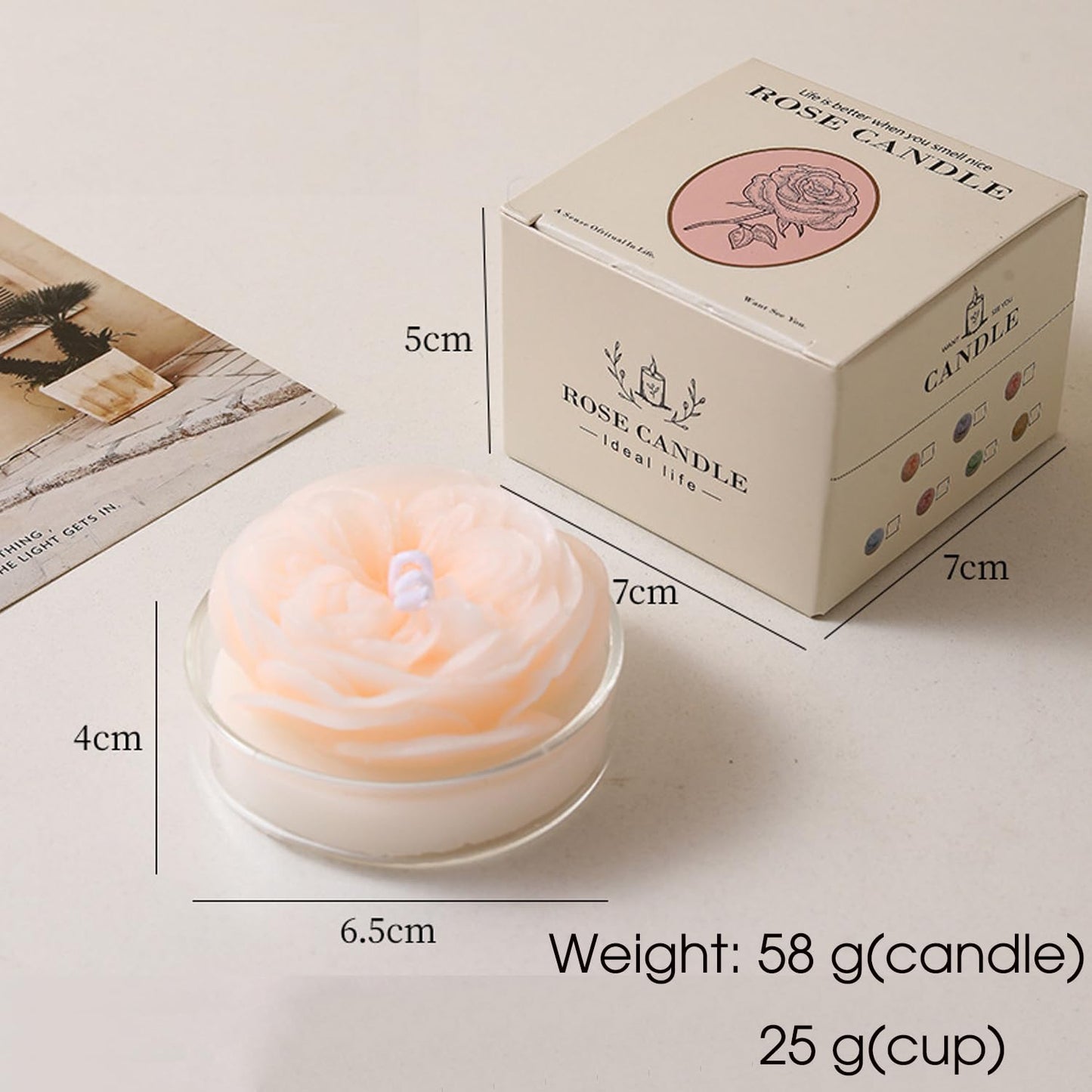 Scented Candle with Cup 2 Pack, 58G Soy Wax Rose Candle, for Meditation, Yoga, Birthday, Wedding, Housewarming (Khaki)