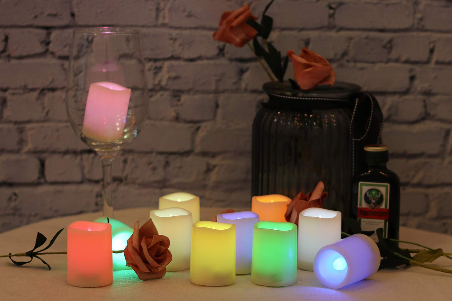 DRomance Color Changing Flameless Votive Candles with Remote and Timer, Battery Operated White LED Flickering 12 Pack Halloween Christmas Decor (1.5 x 2 Inches)