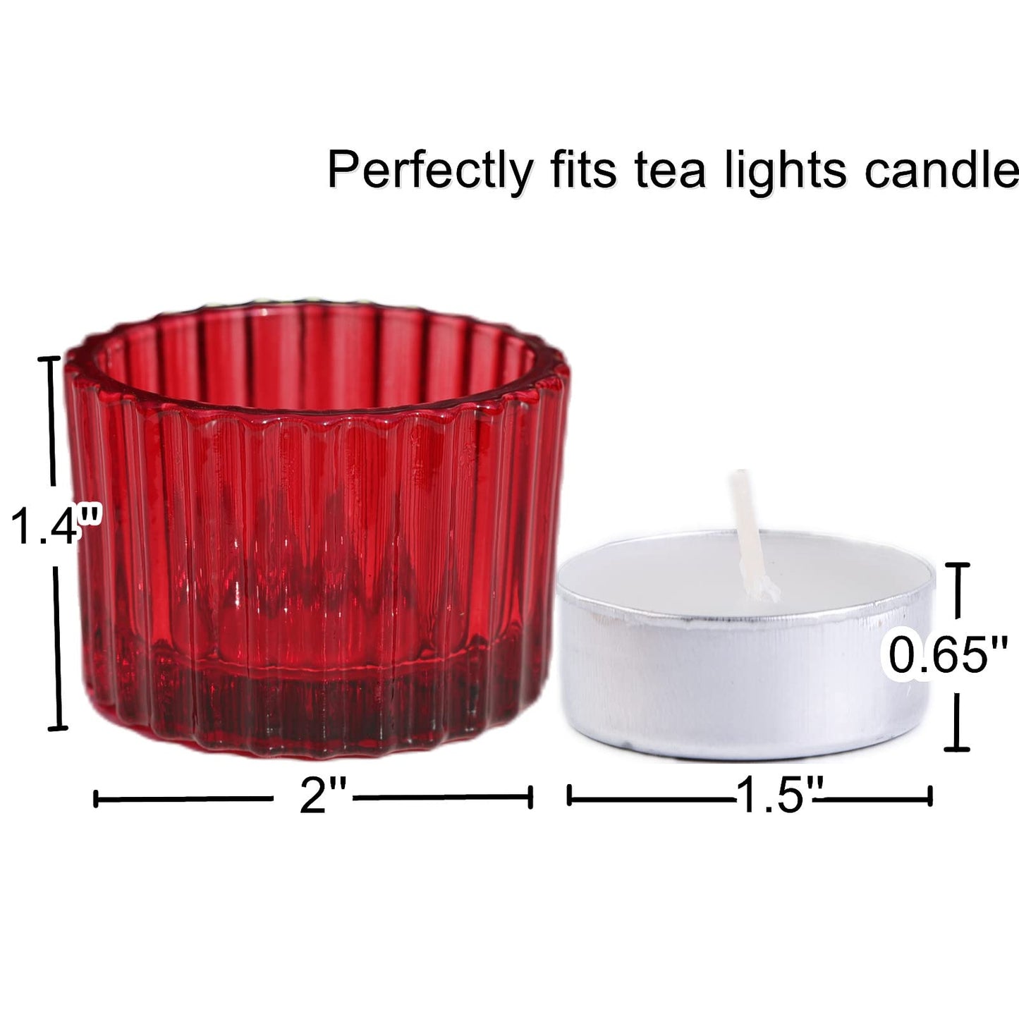 VOHO Red Candle Holders for Table Centerpiece, Tealight Candle Holder Set of 12 for Small Tealight Candles, Glass Votive Candle Holders for Her Valentine Christmas(2 x 1.4 Inch)