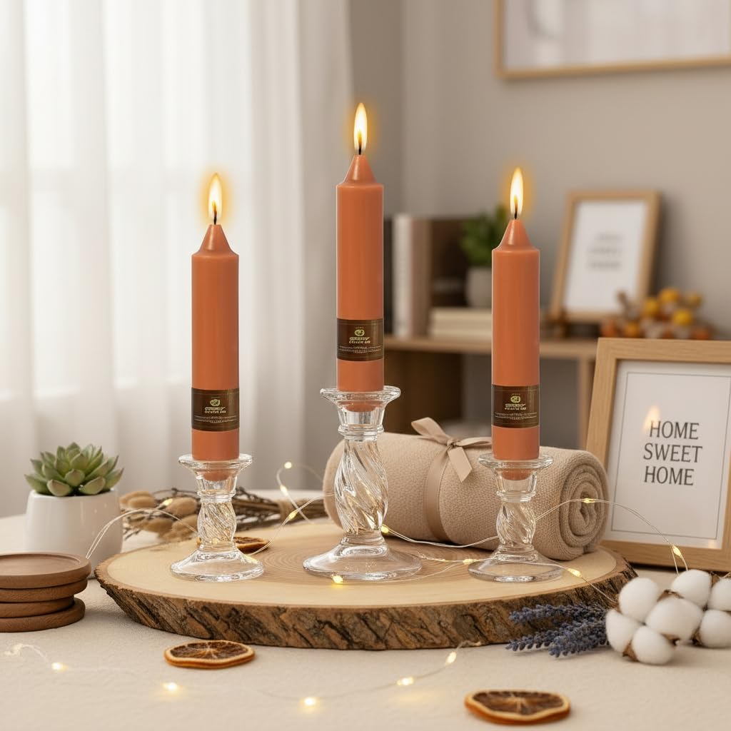 Short Pumpkin Chunky Taper Candles 7 Inch Set of 4 Candlesticks Fat Candles Handmade Clean Burning Unscented Candles for Dinner Country Farmhouse Bedroom Meditation Wedding Home Decor Sanctuary