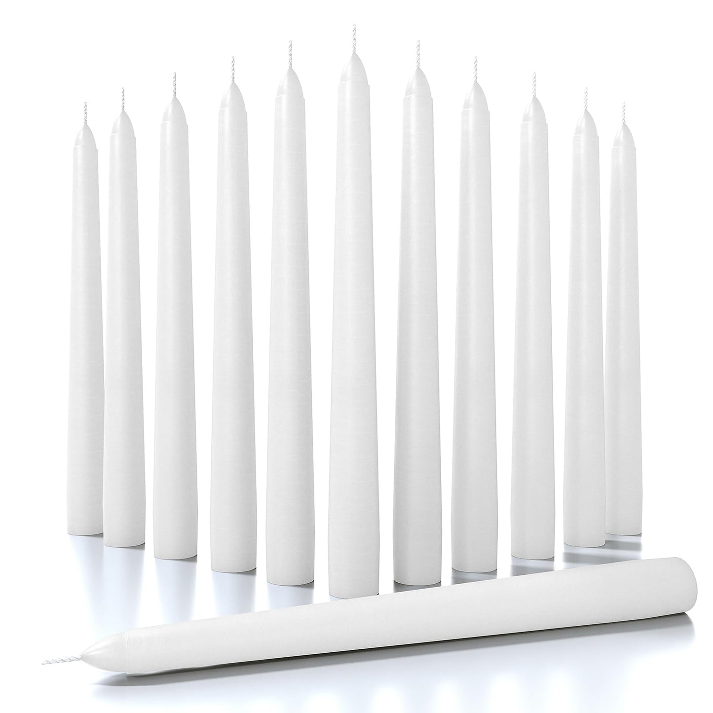 CANDWAX 8 inch White Taper Candles - Set of 12 White Candle Sticks Ideal for Christmas Decorations - Unscented Dripless Smokeless Long Burning Candlesticks - Tapered Christmas Candles for Home Decor