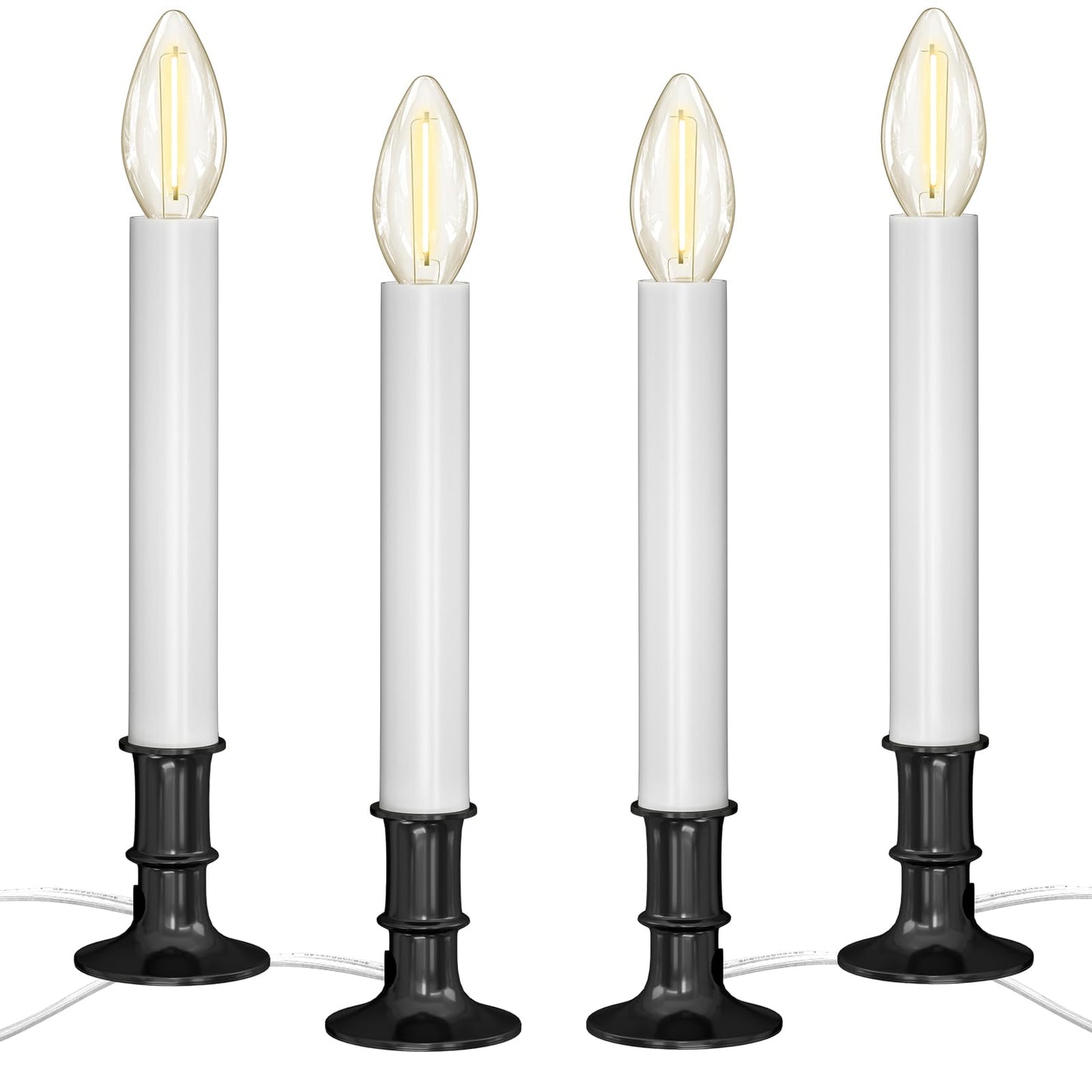 Electric Window Candle Lights with Auto Sensor, Dusk to Dawn Candle Lamps with Nickel Plated Base, 9 Inch Plug in Window Lights with 0.6W LED Shatterproof E12 Bulbs for Christmas Decor, 4 Pack