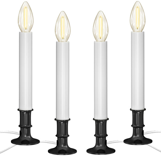 Electric Window Candle Lights with Auto Sensor, Dusk to Dawn Candle Lamps with Nickel Plated Base, 9 Inch Plug in Window Lights with 0.6W LED Shatterproof E12 Bulbs for Christmas Decor, 4 Pack
