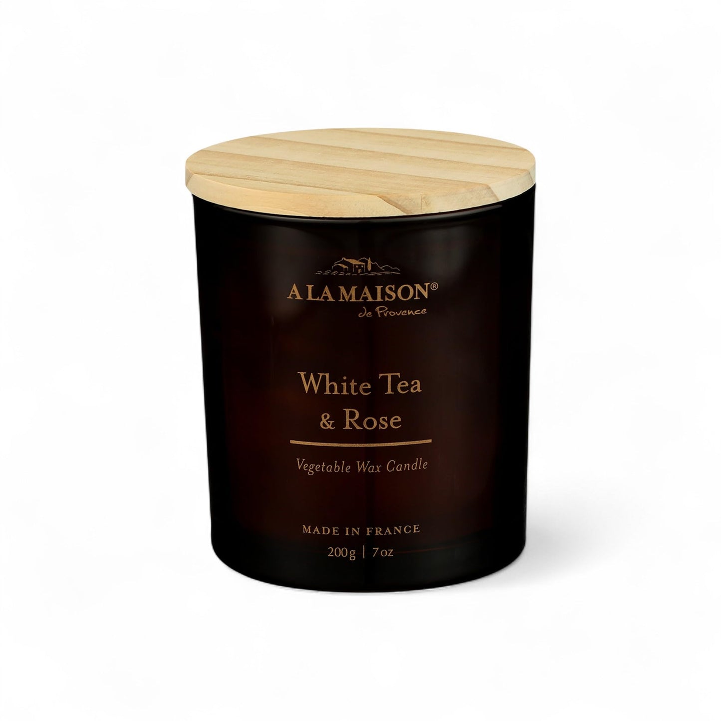 A LA MAISON Scented Candle - Natural Candle with Cotton Wick in Luxury Amber Glass – Clean Burn, Made in France, 7oz (White Tea & Rose, 7oz)