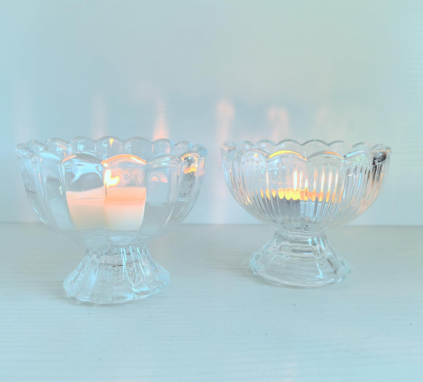 ANWONE Glass Tealight Candle Holder Set of 6, Clear Candle Holders with Tea Lights, for Floating Candles, Pillar Candles, Votive Candles, Table Decor for Wedding Birthday Party
