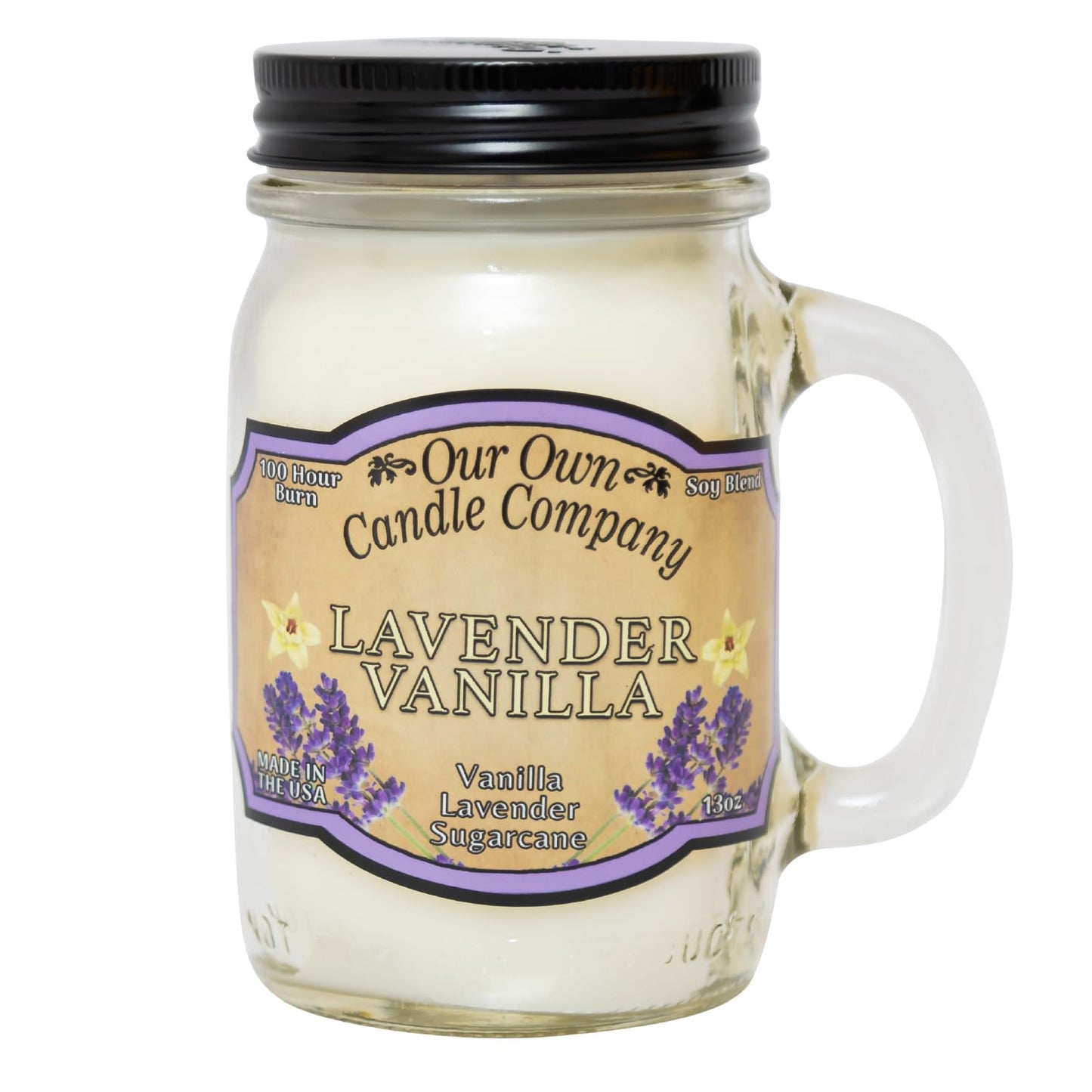 Our Own Candle Company, Lavender Vanilla Scented Mason Jar Candle, 100 Hour Burn Time, 13 Ounces