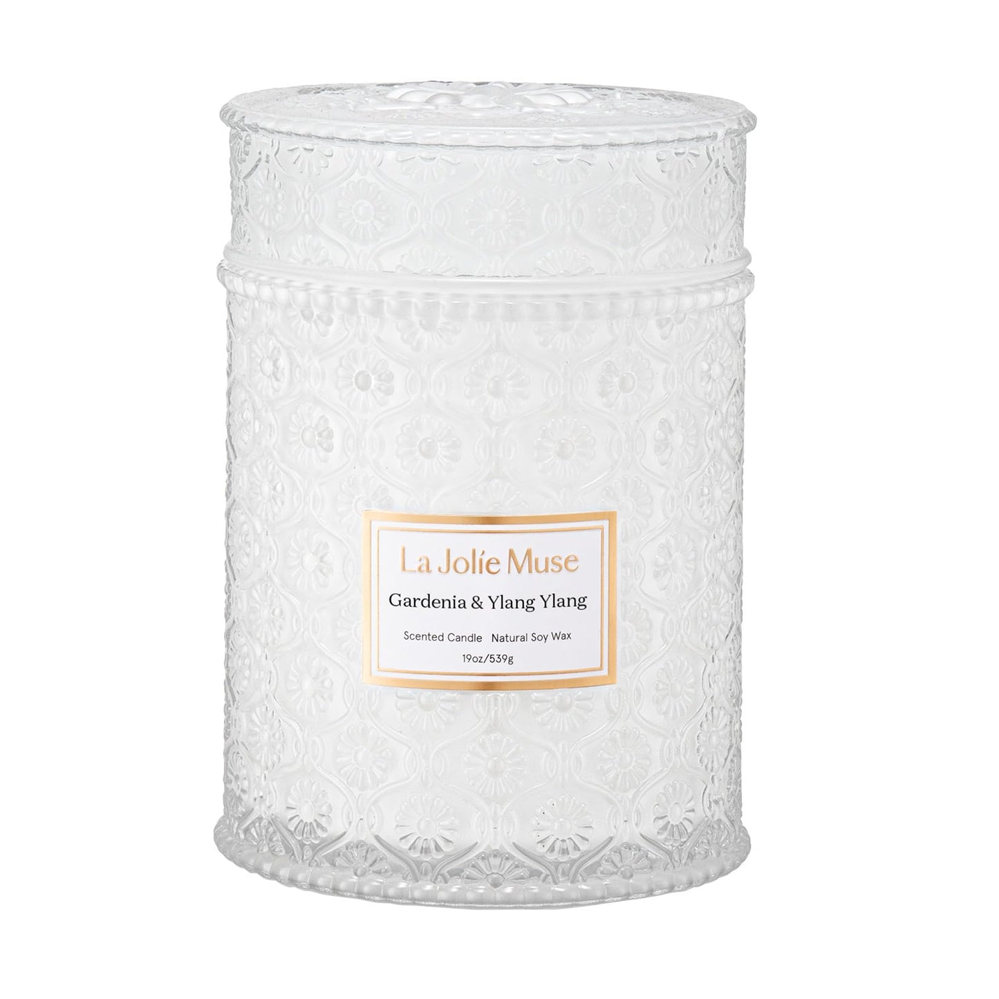 LA JOLIE MUSE Gardenia & Ylang Ylang Scented Candle for Home | 19 oz Non Toixc Natural Soy Floral Candle | Large Jar Candle for Women | Luxury Gifts for Mom | Wood Wick