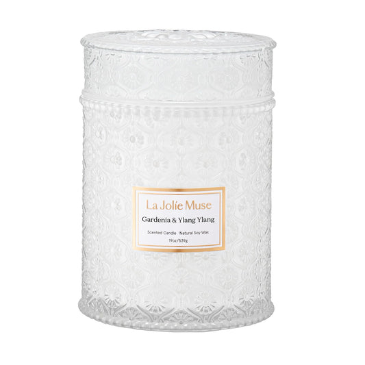 LA JOLIE MUSE Gardenia & Ylang Ylang Scented Candle for Home | 19 oz Non Toixc Natural Soy Floral Candle | Large Jar Candle for Women | Luxury Gifts for Mom | Wood Wick
