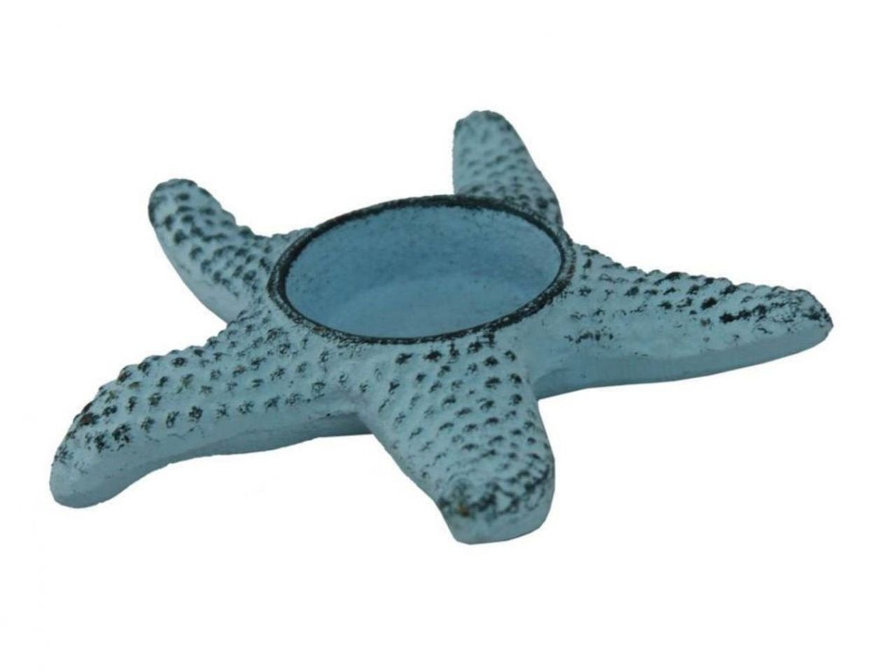 Hampton Nautical Cast Iron Starfish Decorative Tea Light Holder, 4.5", Dark Blue/Whitewashed