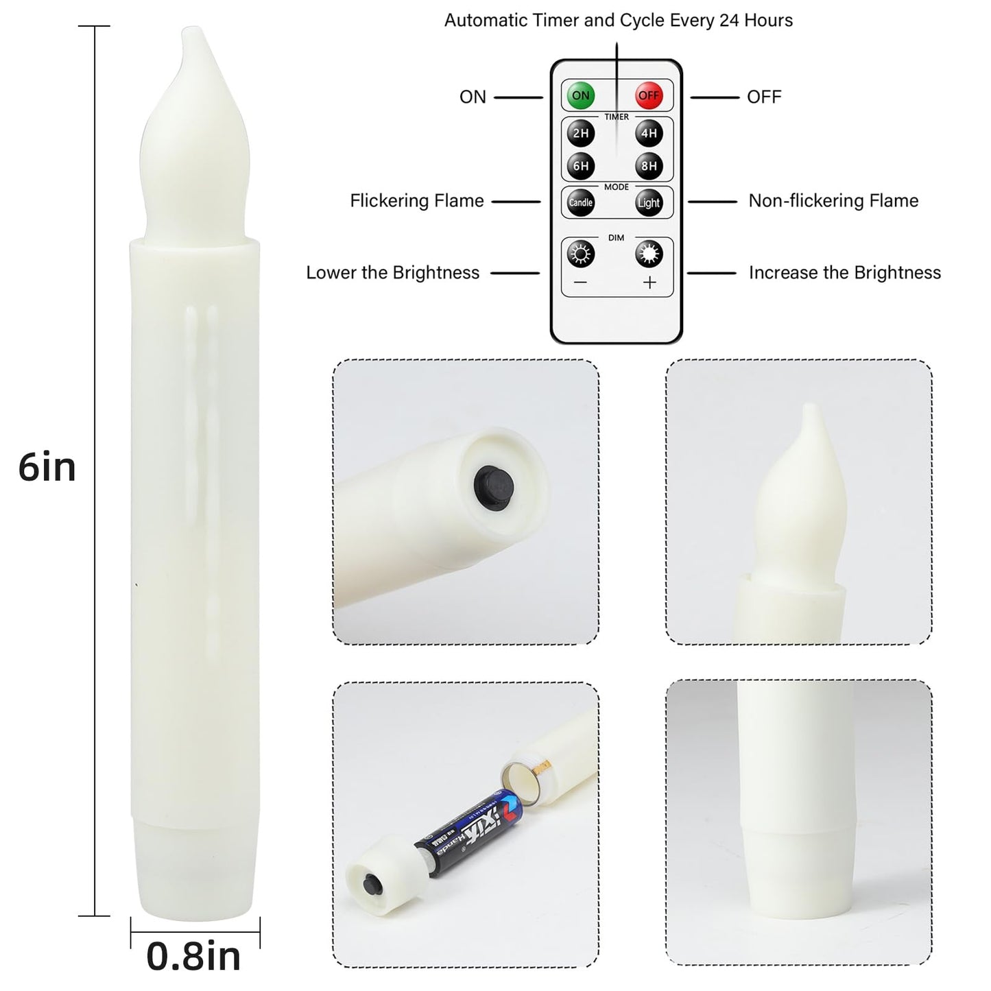 MUMCHASI Flameless Candles with Remote, Battery Operated Candlesticks, Led Taper Candles with Timer, Flickering Electric Candleslights for Home Party Christmas Decor H: 6 inches 12 Packs