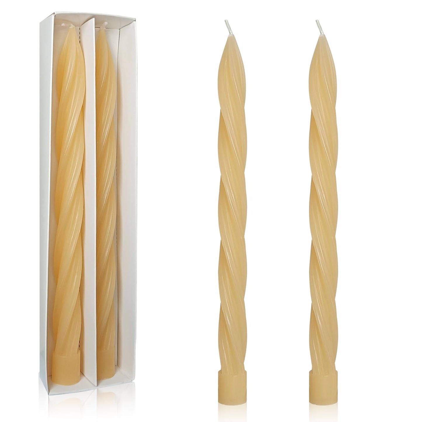 Handmade Unscented Long Spiral Taper Candle Yellow 10 Inch Smokeless Tall Twisted Candlesticks Elegant Design for Home Décor
