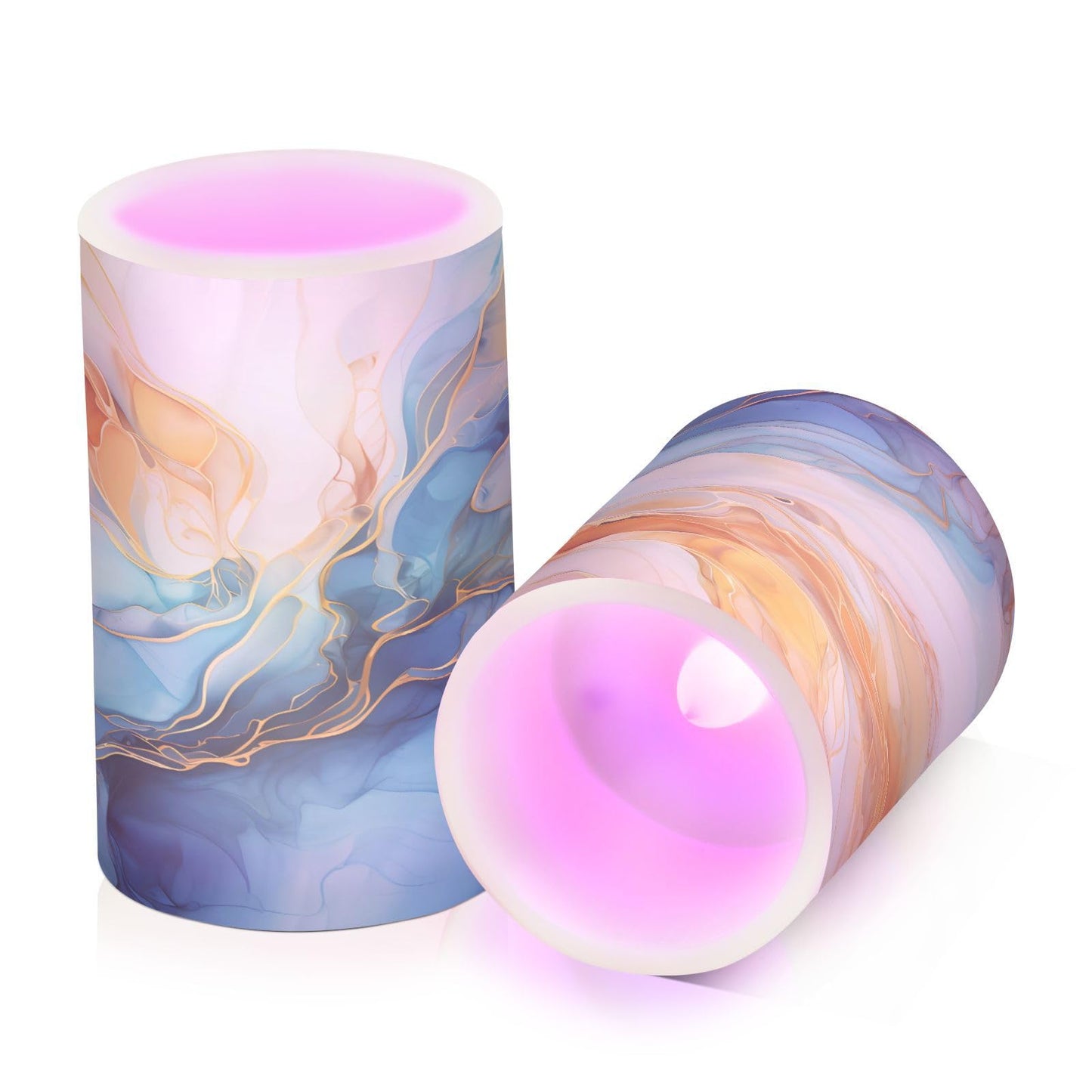 ALAZA Gold Blue Marble Flickering Flameless Candles Battery Operated with Remote Timer,Tea Light Candles LED Pillar Votive Candles Set of 2 for Outdoor Indoor Decorations
