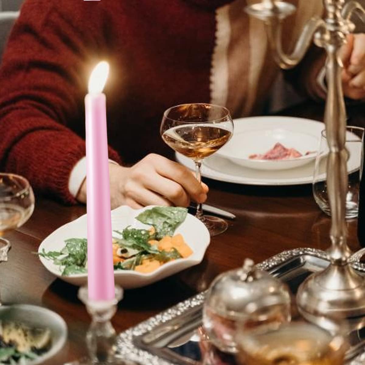 WPONSZU Set of 14 Pink Taper Candles, 7-8 Hours Burn Time, Unscented, Smokeless and Dripless, 4/5 x 10 Inch Dinner Candle Set for Valentine's Day,Household, Wedding, Party and Home Décor Candlesticks