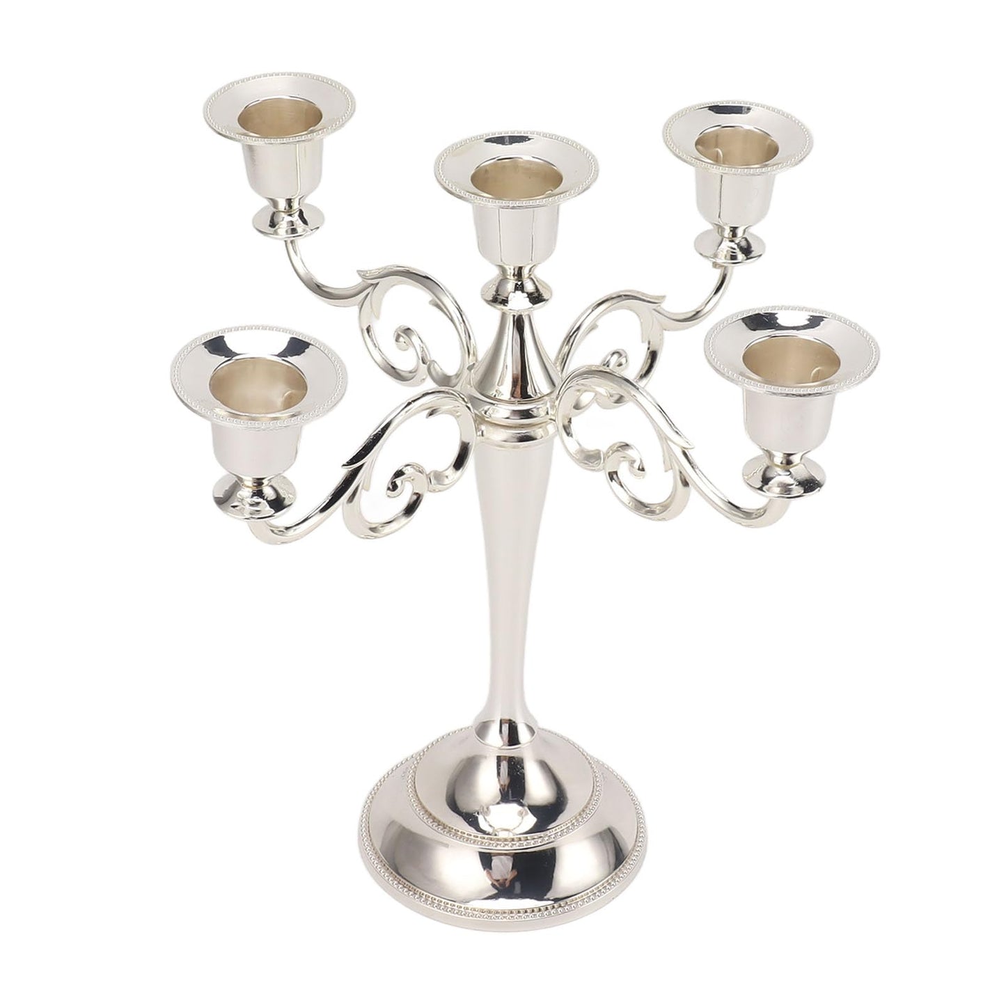5 Arm Candlestick Holder, Iron Retro Decorative Candle Holder, Golden Metal Centerpiece for Home Church Dining Table, Sturdy Elegant 5 Arm Candle Holder with Fine (Silver)