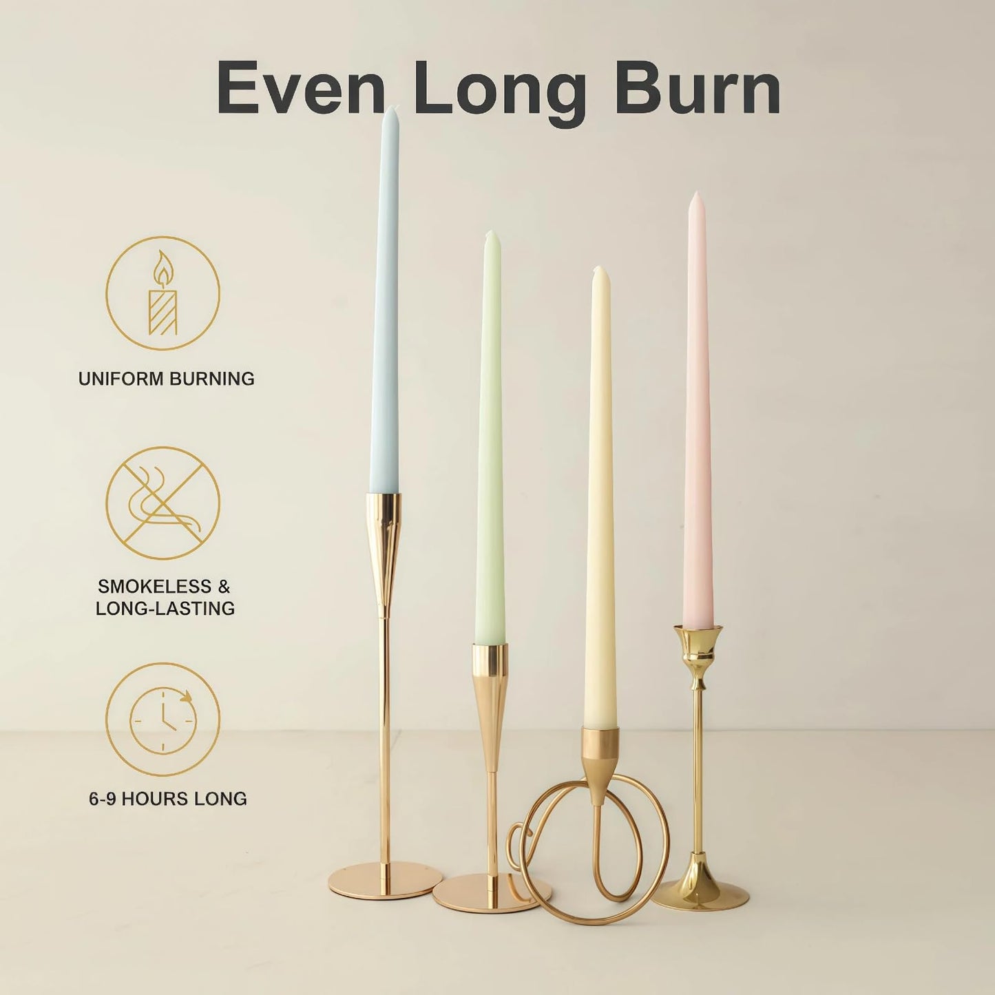 LSXHASGLD 12 Inch Taper Candles, Set of 4, Unscented Smokeless Long Tapered Candle for Wedding Home Decor Christmas