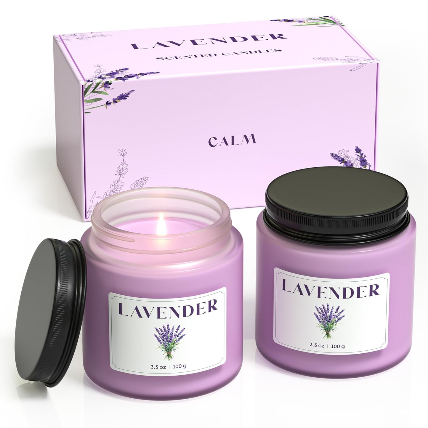 NORVENCE Lavender Candle, Scented Candles Gift Set, Stress Relief Candles for Home, Premium Soy Candle Set, Candles for Women and Men (Purple, 7 oz)