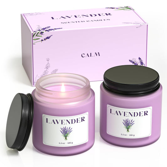 NORVENCE Lavender Candle, Scented Candles Gift Set, Stress Relief Candles for Home, Premium Soy Candle Set, Candles for Women and Men (Purple, 7 oz)