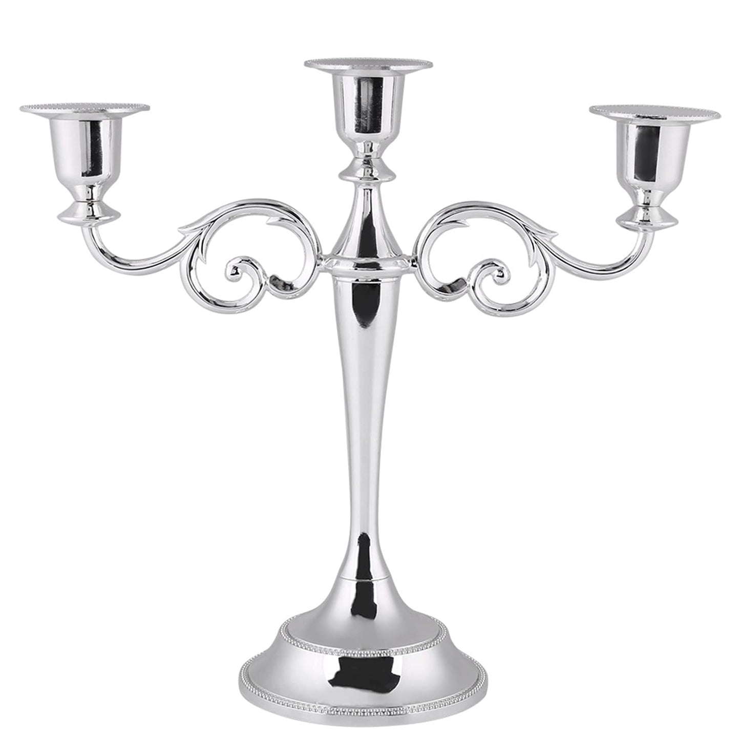 Sonew Premium 3 Arms Metal Candle Holder European Candelabra for Weddings & Home Decor (Silver)