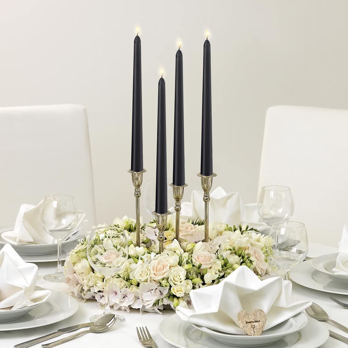 20 Pcs Black Taper Candles, 10×7/8 Inch Dark Candlesticks, Great for Christmas Halloween Dinner Party and Emergency