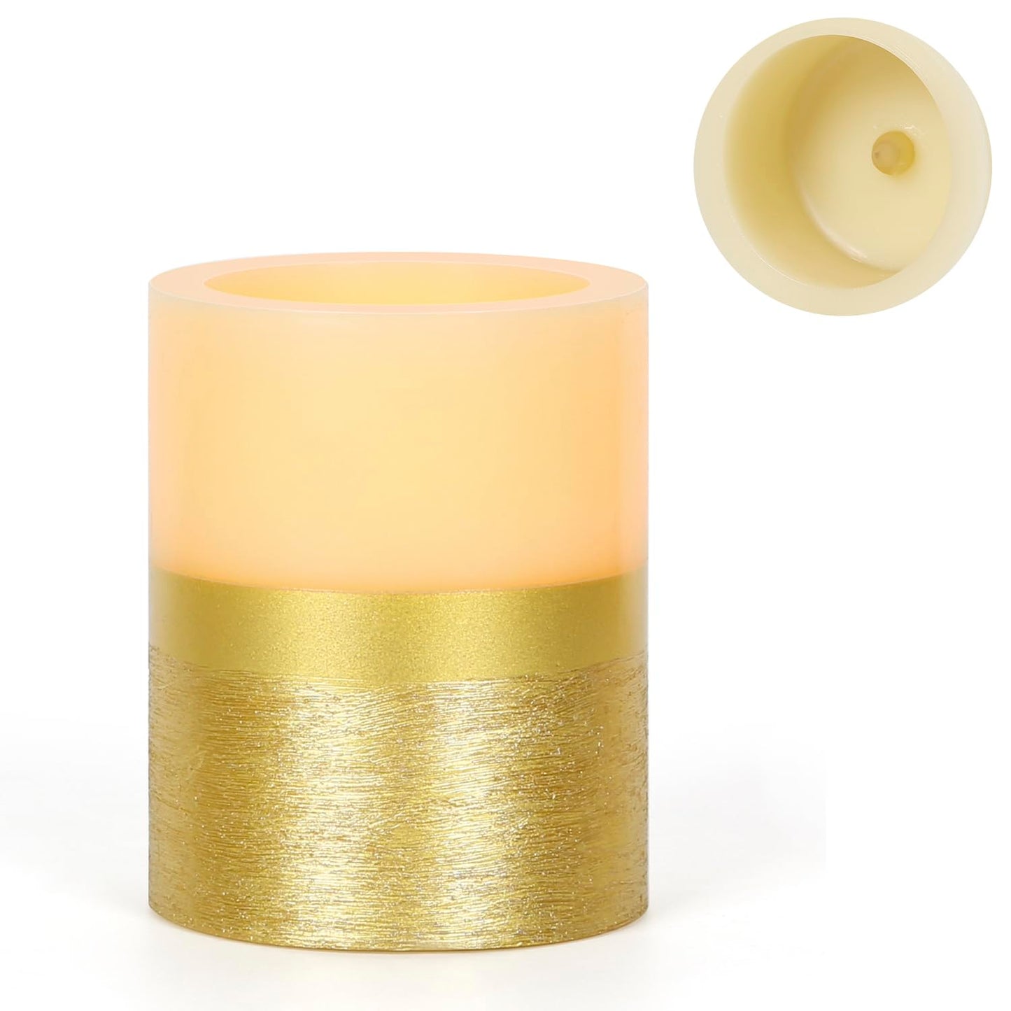 Flickering Flame LED Pillar Candle, Gold Flameless Candle with Timer, 5 Inches Height, Home Decoration, Party Celebration