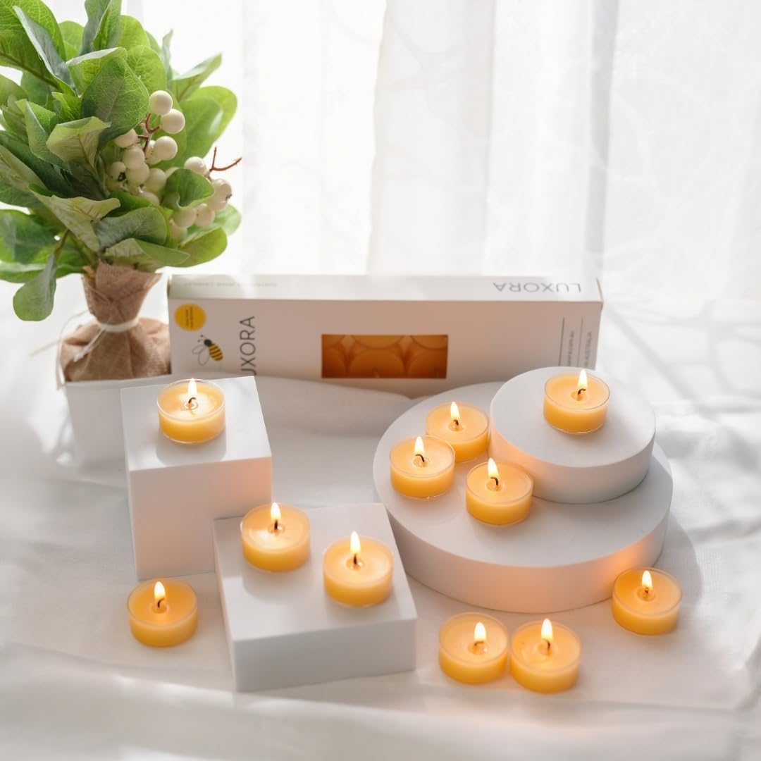 10pc Australian Made Pure Beeswax Tea Lights, 100% Organic Pure Beeswax Tea-Light Candles, 4hr Burn Time, Natural Tealight Candles Stress Relief Gifts for Women, Non Toxic Organic Tealights