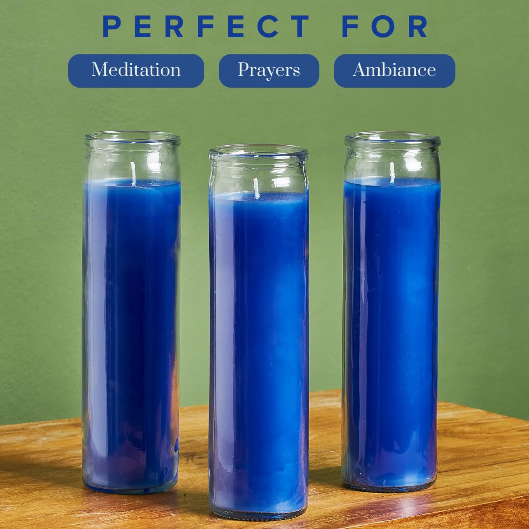 Simply Soson 2x8 inch Blue Devotional Candles in Glass Jar - 1 Piece - 90 Hours – Prayer Candle - Tall Pillar Candles for Religious, Memorials, Party Decor
