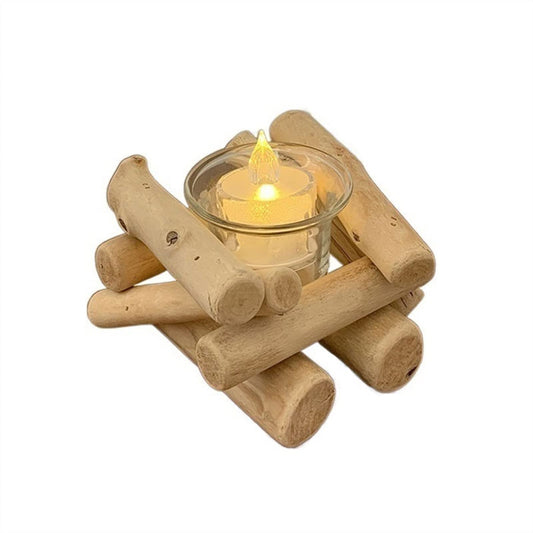 Decorative Candlestick Simple Wooden Candlestick Pastoral Style Glass Creative Decorations Photographic Props Desktop Decorations Candlestick