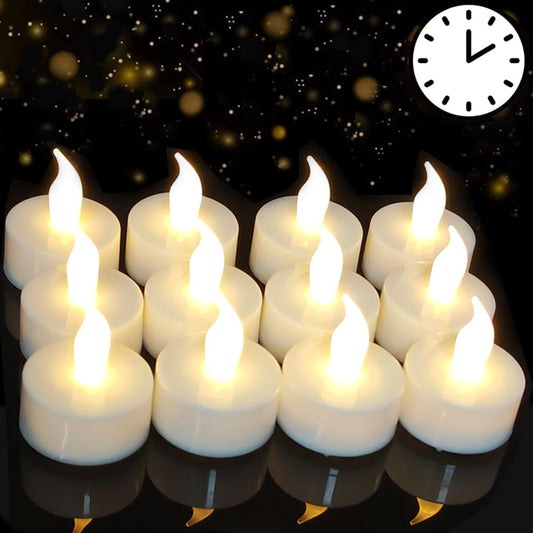 HONGJINGCHEN Battery Tea Lights with Timer, 6 Hours on and 18 Hours Off in 24 Hours Cycle Automatically,12 Pack Flickering Flameless LED Tea Lights Candles Timer for Home Decorations(Warm White)