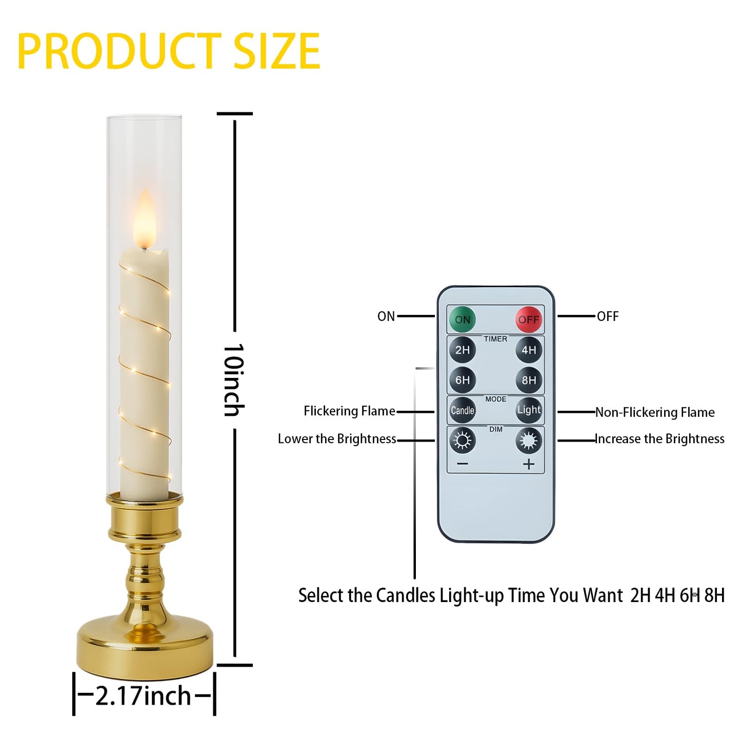 Prerish 6 PCS Flameless Candles with Timer, Flickering Flameless LED Pillar Candles for Romantic Ambiance with Embedded Star String, Acrylic Battery Perated Fake Candles for Home Decoration (Gold)