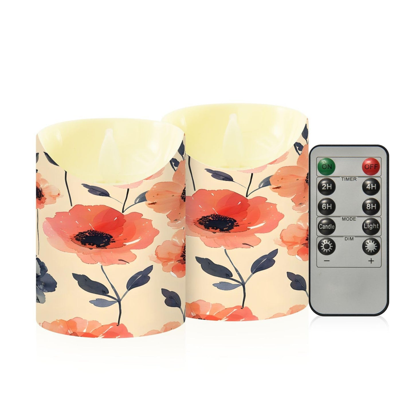 ALAZA Flower Pink White Red Black Flickering Flameless Candles Battery Operated with Remote Timer,Tea Light Candles LED Pillar Votive Set of 2 for Outdoor Indoor Decorations 3" x3.9"