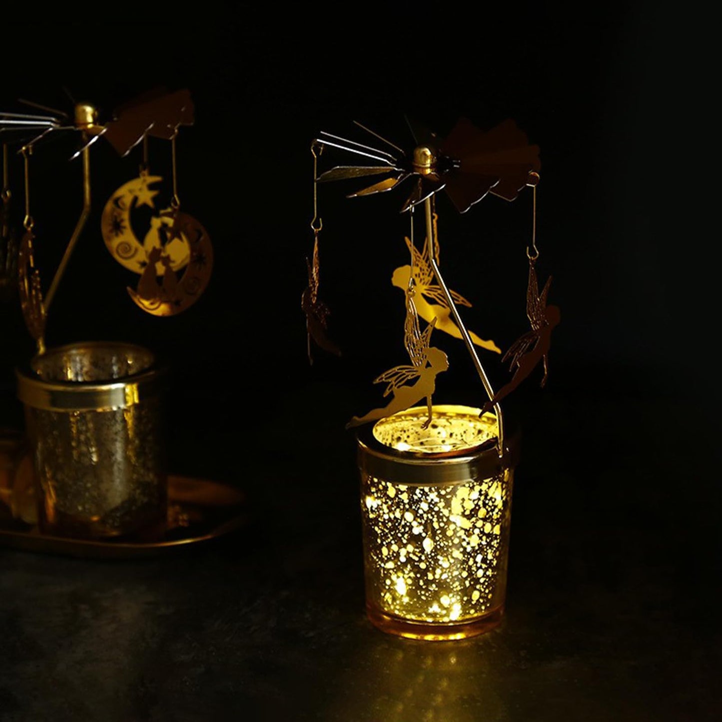 Spinning Candle Holder, Spinning Tea Light Candle Holder, Carousel Candle Spinner, Rotating Metal Tea Light Candle Holder for Table Centerpiece, Christmas, Party Decor, Gift